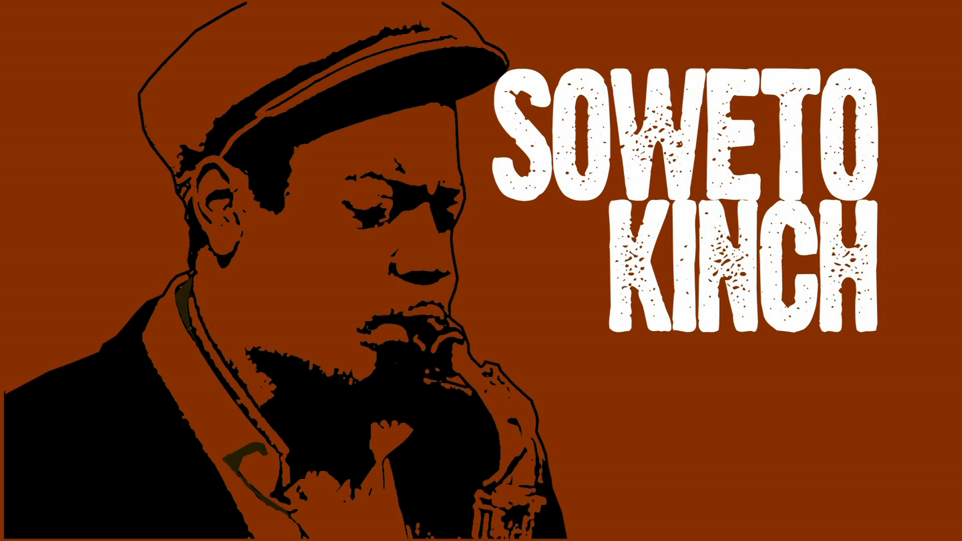 •9 Xpress2Brest_Film_Kate_Thompson_Gorry Illustration of a person playing a wind instrument, likely a saxophone, against a solid brown background. The person is wearing a hat and appears deeply focused. The text "Soweto Kinch" is prominently displayed to the right in bold, white letters.